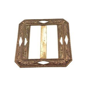 Antique Ornate Brass Sash Buckle Square Filigree Design with Intricate Detailing